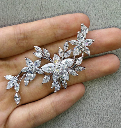 GULICX Silver Plated Base Diamante Zircon Flower Blossom Brooch Badge Pin Classi