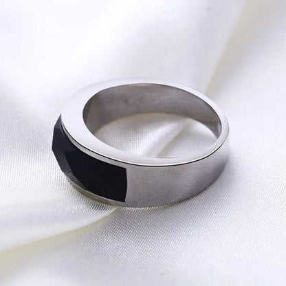 Vintage Men'S Agate Ring Stainless Steel Sky Blue Black White Gemstone Irregular