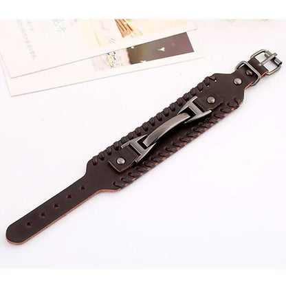 Women Men PU Leather Bracelets Punk Handmade Wide Cuff Rope Bracelet Woven Wrist