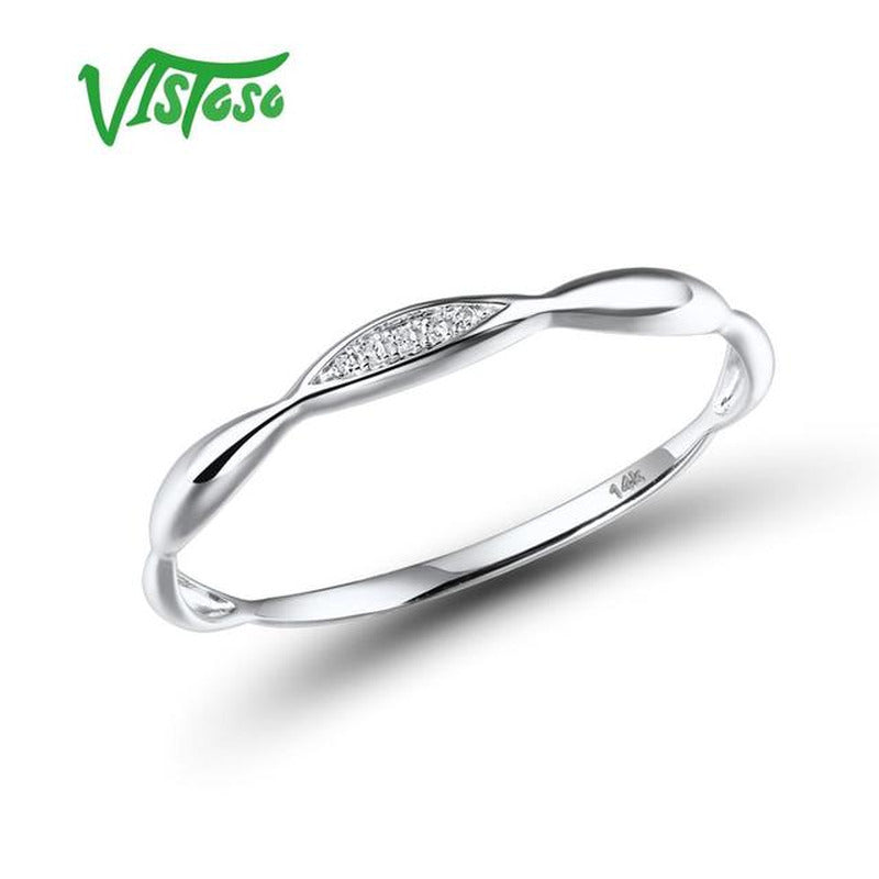Gold Rings for Women Genuine 14K Yellow/White Gold Ring Shiny Diamond Promise