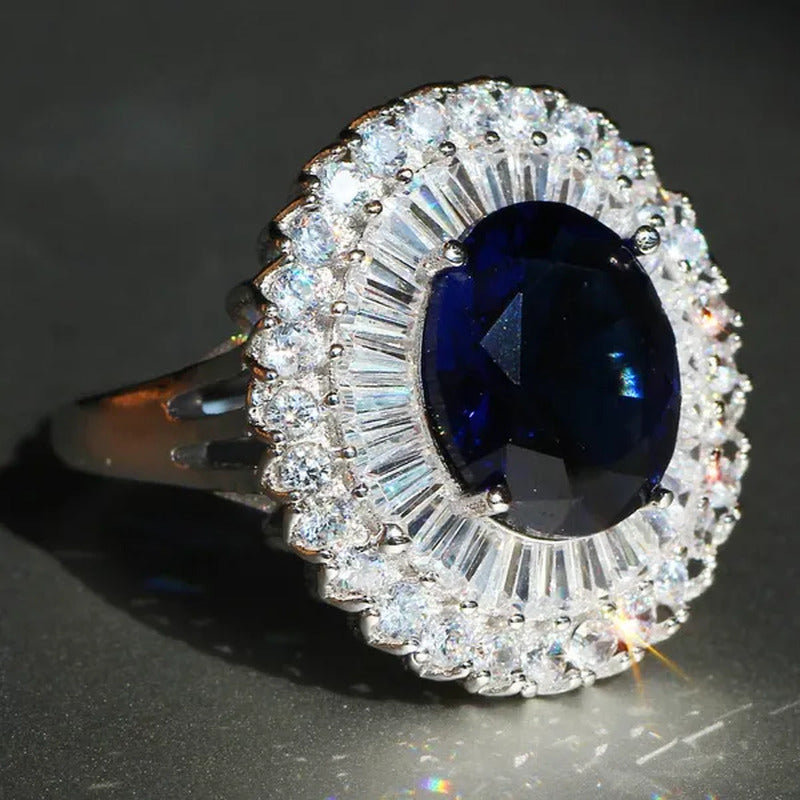 Elegant 925 Silver Sapphire & White Sapphire Birthstone Gemstones Engagement Wed