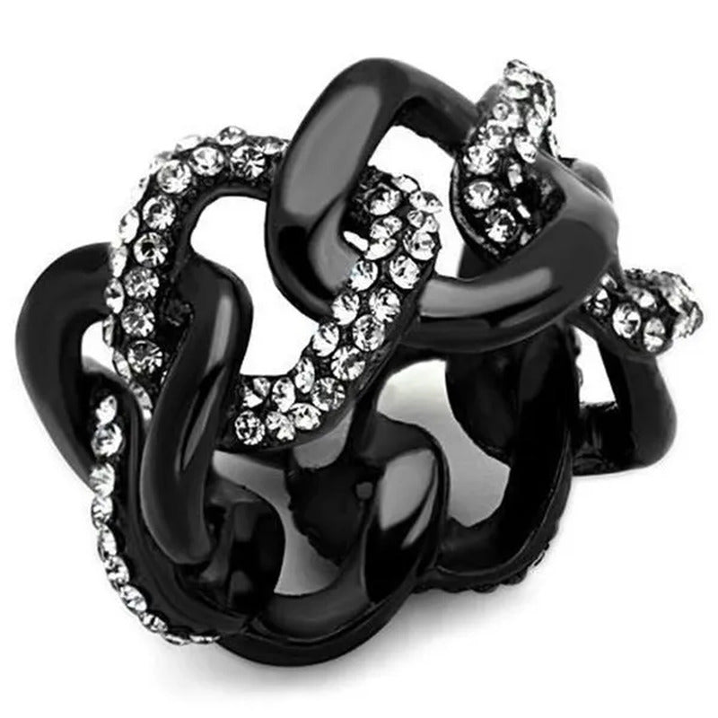 Women IP Black Stainless Steel Ring with Top Grade Crystal in Black Diamond - Si