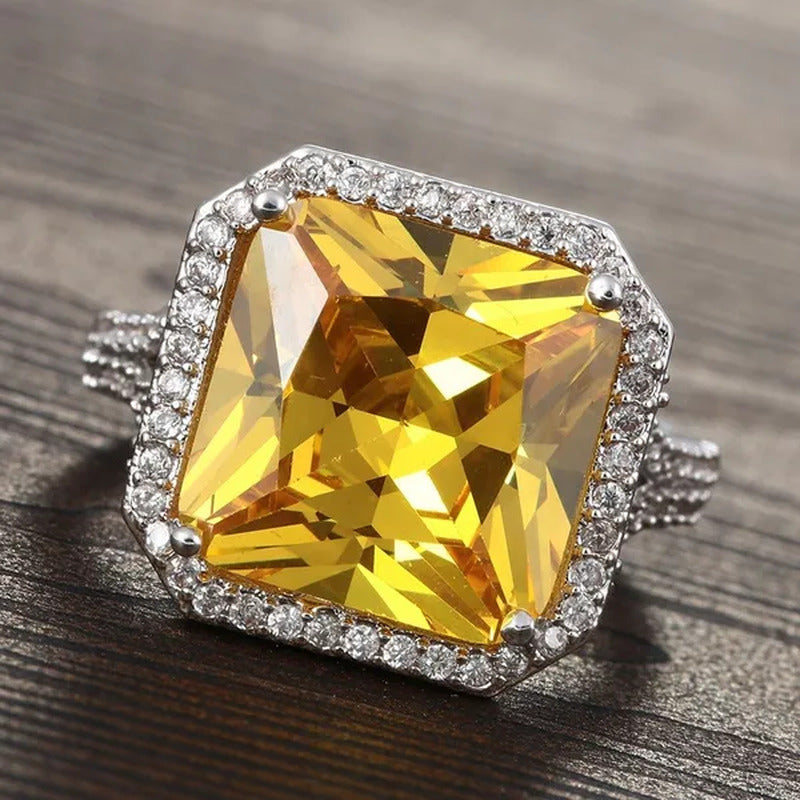 Women Jewelry Natural Citrine Gemstone 925 Sterling Silver Wedding Ring