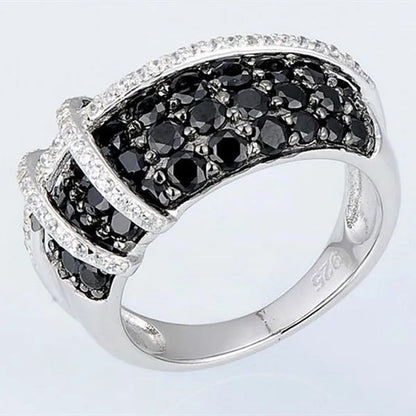 Fashion Women Creative Cross Cross Zircon Ring Black and White Bicolor Zircon Ri