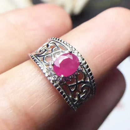 Vintage Ruby Ring 5 Mm * 6 Mm Natural Africa Ruby Silver Ring Solid 925 Sterling