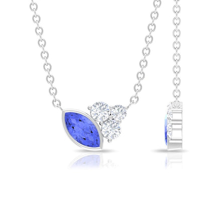 1/2 CT Marquise Cut Tanzanite with Diamond Accent Dainty Necklace, 14K White Gol