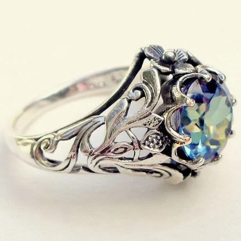 Vintage Women''S Jewelry 925 Sterling Silver Rings 1.76CT Mystic Rainbow Topaz D