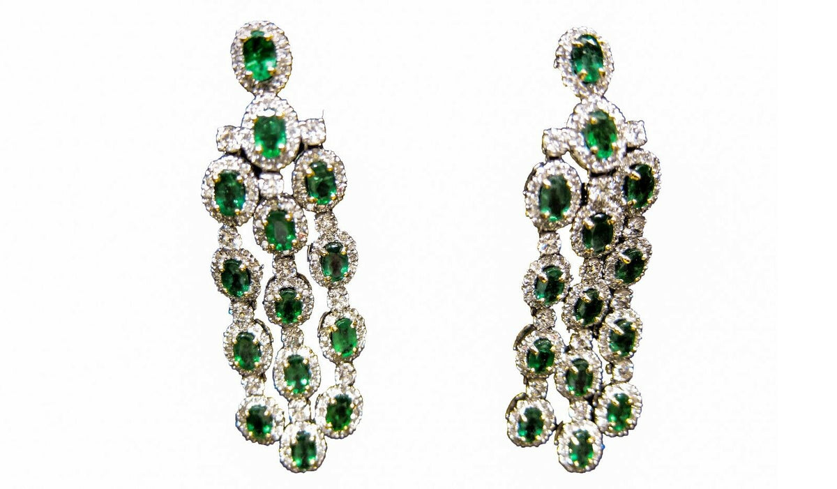 EMERALD OVAL SHAPE DIAMOND ROUND BRILLIANT SHAPE DANGLE