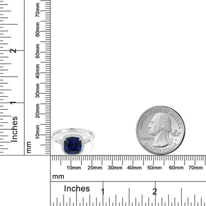 10K White Gold Blue Created Sapphire and Accent Diamond Women'S Engagement Ring