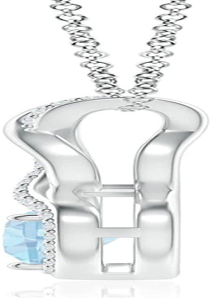 Natural Aquamarine Infinity Heart Pendant Necklace for Women, Girls with Diamond