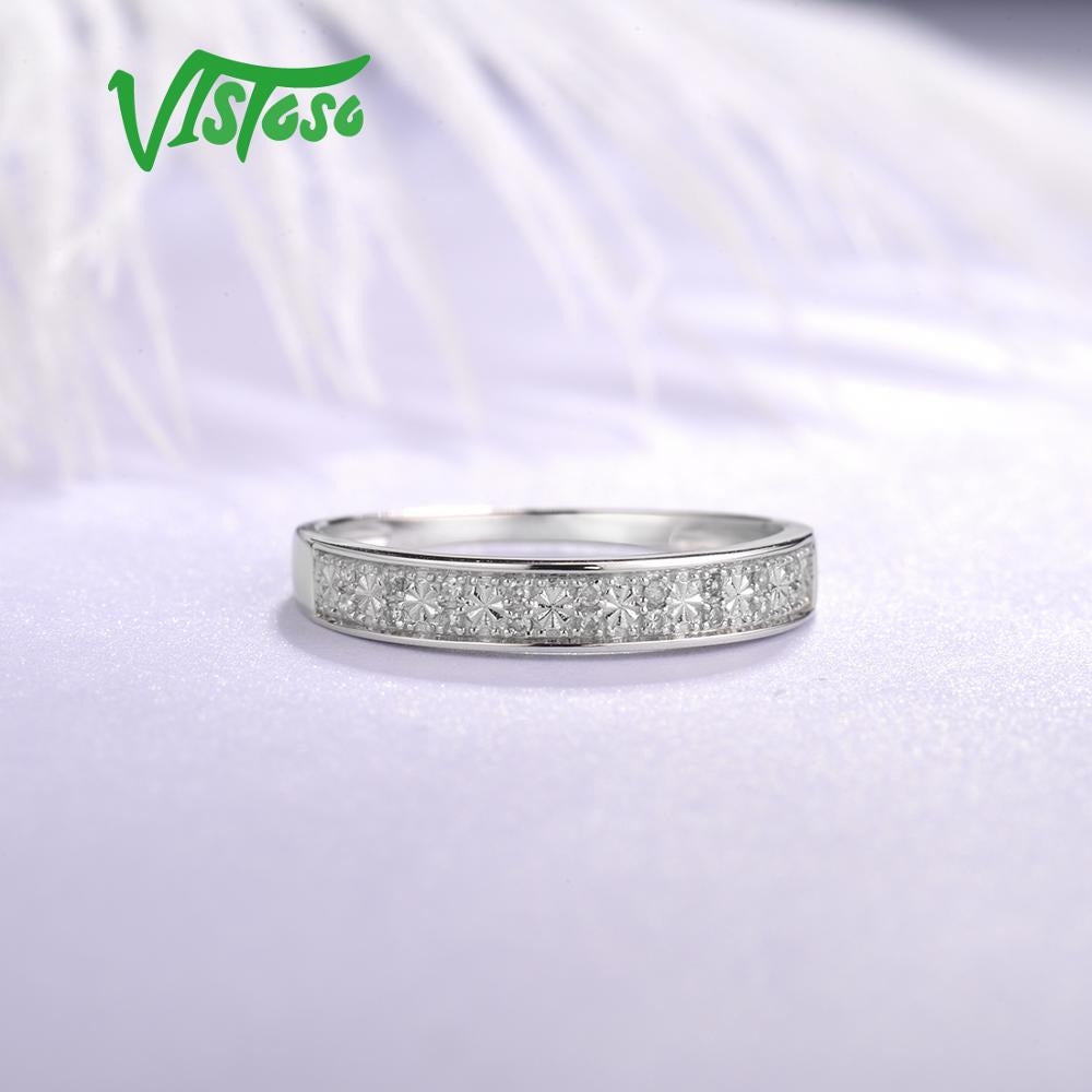 Gold Rings for Women Genuine 9K 375 White Gold Ring Sparkling Diamond Promise