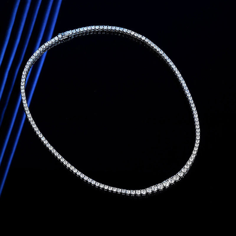 14-24Inch All Moissanite Tennis Necklace for Men Women 100% Solid Silver Plated