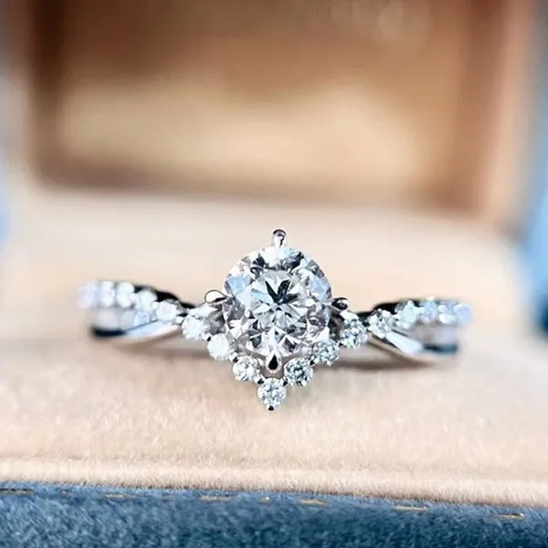 Luxury Bride Jewelry Trendy 925 Sterling Silver Criss Cross Ring White Sapphire