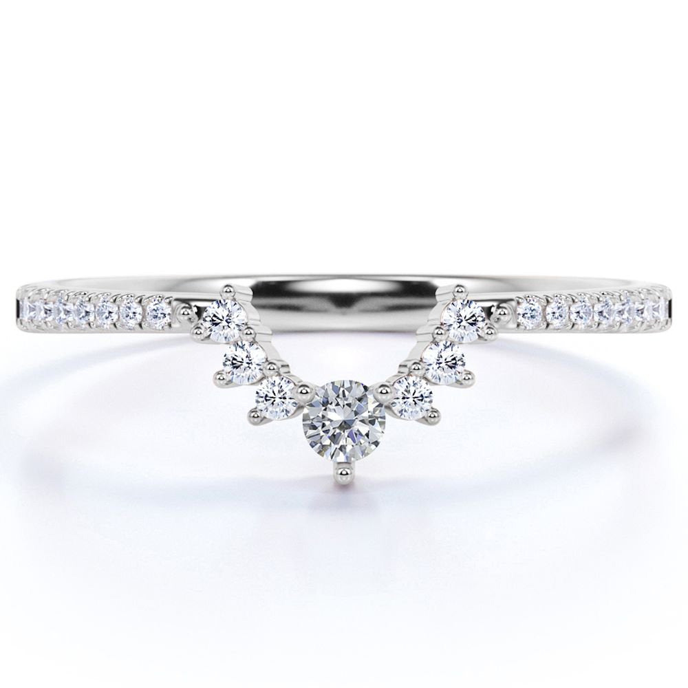 .65 Ct Diamond Crown Matching Ring Band - Contour Stackable Ring - Elegant Weddi