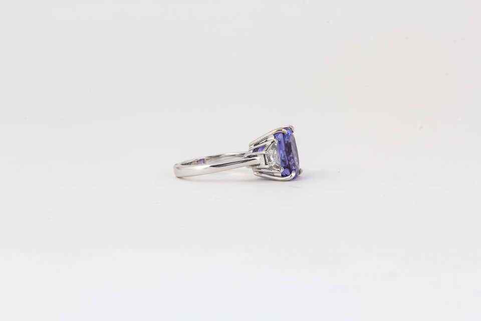 Cushion cut Tanzanite and Diamond Ring