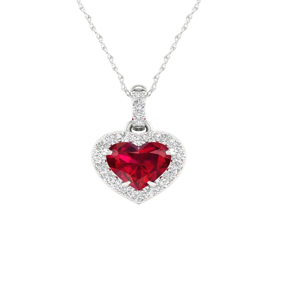 Imperial Gemstone 10K White Gold Heart Cut Ruby 1/10 CT TW Diamond Halo Pendant