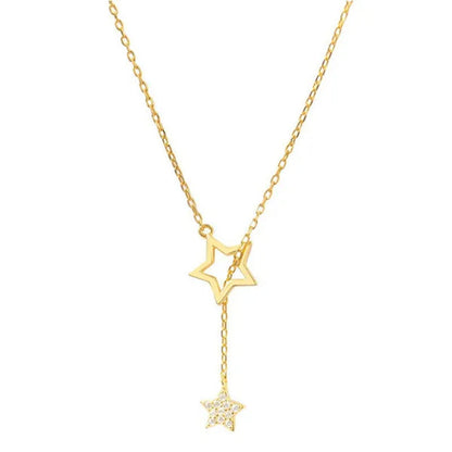 Women'S Fashion Jewelry Simple Diamond Pentagram Pendant Necklace Tassel Clavicl