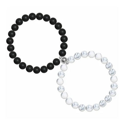 Black Frosted White Turquoise Couple Bracelet Magnet Attraction Beaded Bracelet