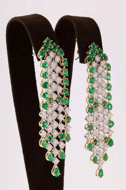 Green Emerald and Diamond Earrings