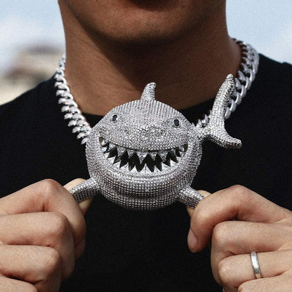 Hip Hop Jewelry 18K Gold Plated 3D Large Shark Pendant Iced Out Premium Zircon F