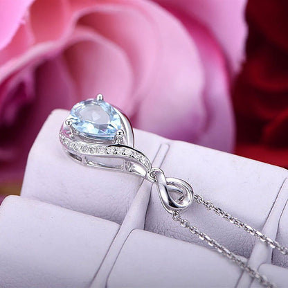Ice Out Diamond Necklaces Drop Shaped Blue Zircon Clavicle Chain Necklace Birthd