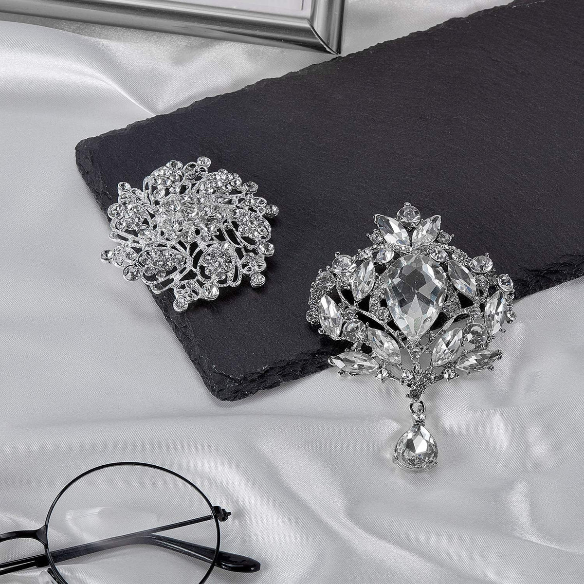 4 Pcs Women'S Rhinestone Brooches Set Flower Crystal Brooches Pins Vintage Weddi