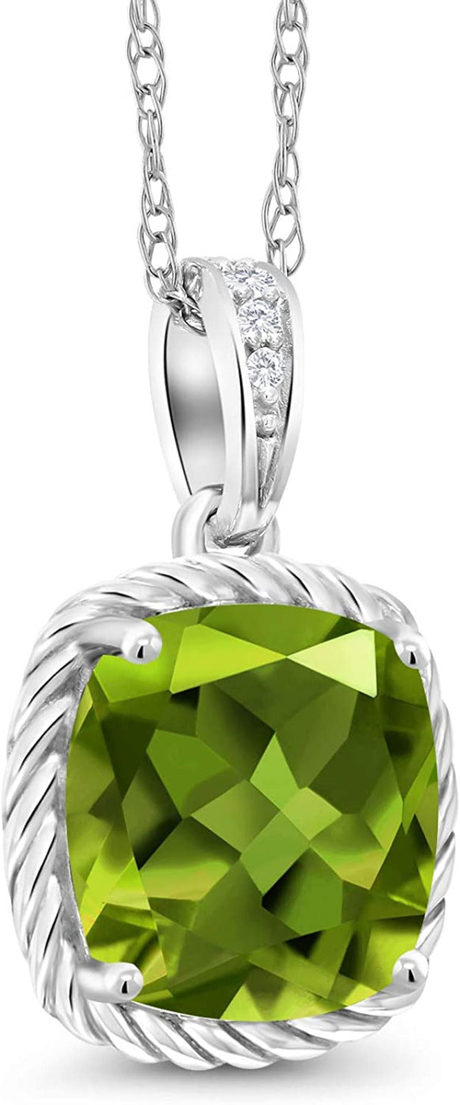 10K White Gold Green Peridot and Diamond Pendant Necklace for Women (2.47 Cttw,