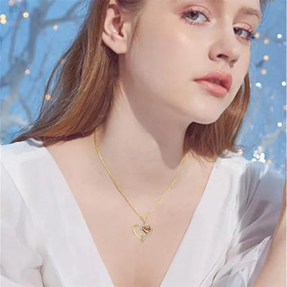 Exquisite Fashion Heart Rose Zircon Necklace Couple Heart Pendant Engagement Nec