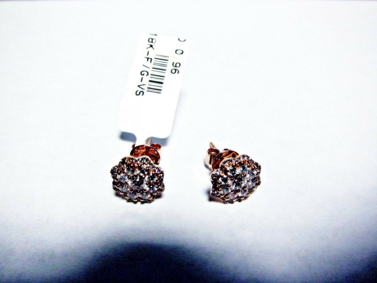 .96 CT DIAMOND ROUND SHAPE ROSE GOLD STUD STYLE WITH HALO EARRING 18 K ROSE GOLD