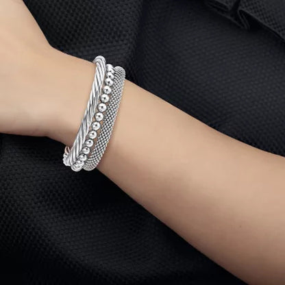 3 Piece Set of Textured Cuff Bracelets in Sterling Silver