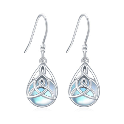 Celtic Moonstone Earrings 925 Sterling Silver Celtic Knot Moonstone Dangle Earri