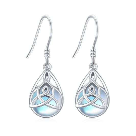 Celtic Moonstone Earrings 925 Sterling Silver Celtic Knot Moonstone Dangle Earri