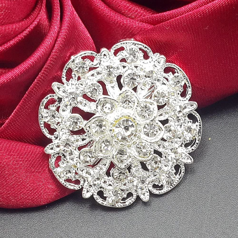 Lot 12Pc Clear Rhinestone Crystal Flower Brooches Pins DIY Wedding Bouquet Broac