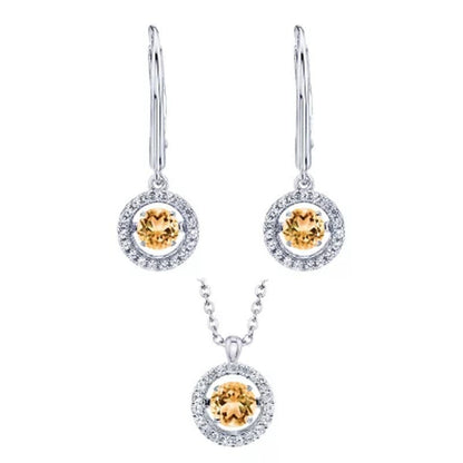 Dancing Citrine Pendant and Earring Set in Sterling Silver
