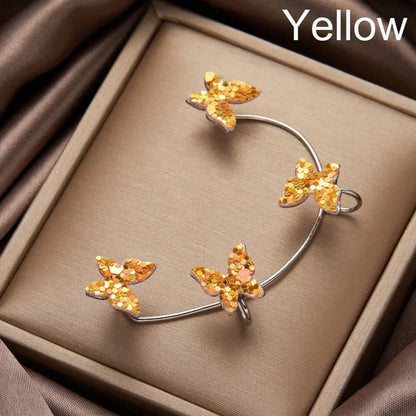 Women'S Fashion Diamond Colorful Butterfly Ear Clips without Piercing for Women