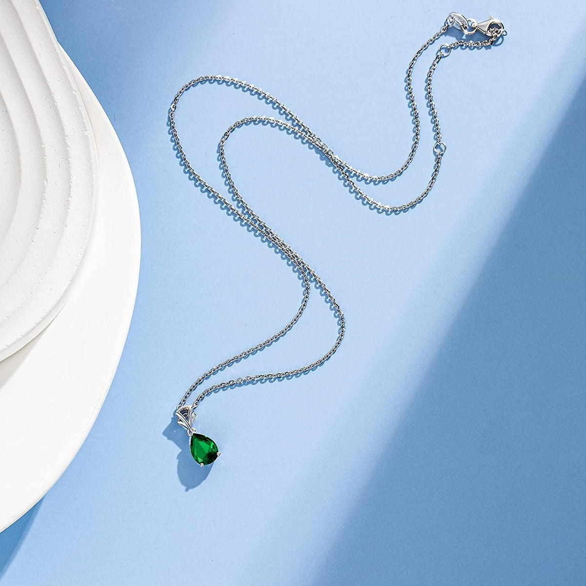 14K Solid White Gold Teardrop Pendant Birthstone Necklace Birthday Gifts for Mom