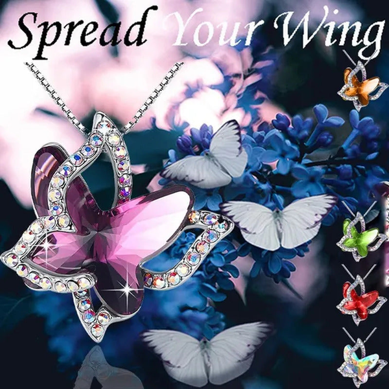 Butterfly Crystal Necklace with Premium Birthstone Pendant Necklace Shiny Butter
