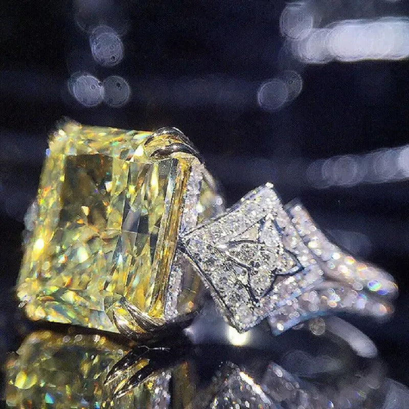 Fashion Ladies 4 Prong Setting Square Cut Citrine Gemstone Silver Plated AAA Zir