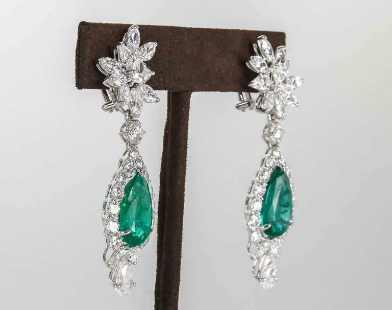 Incredible Emerald Diamond Platinum Drop Earrings