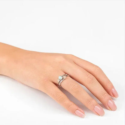 Exquisite Women'S Fashion Two Tone Twig and Rose Gold Flowers Opal Ring Set Anni