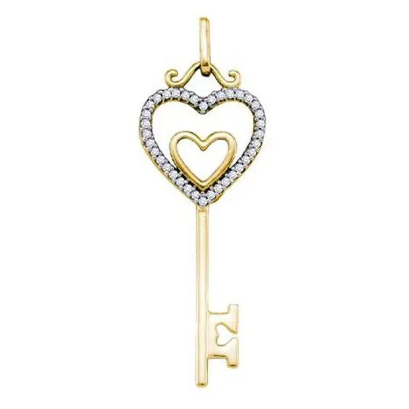 Gold and Diamond 64593 0.10Ctw Diamond Micro Pave Key Pendant - 10KYG