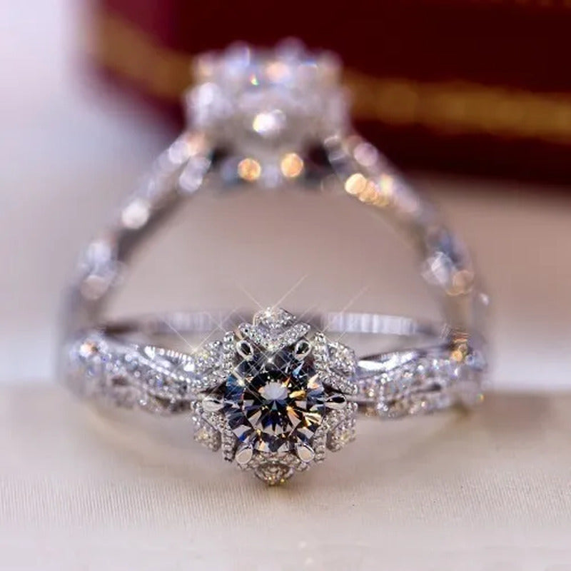 Hannah Martin Exquisite 0.8Ct White Sapphire Diamond Ring Women Bridal Engagemen