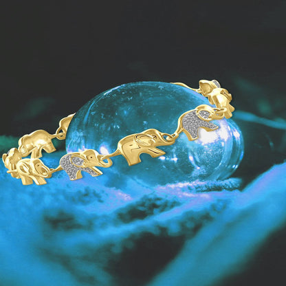 White Diamond Accent 14Kt Gold-Plated Elephant Bracelet, 7.50