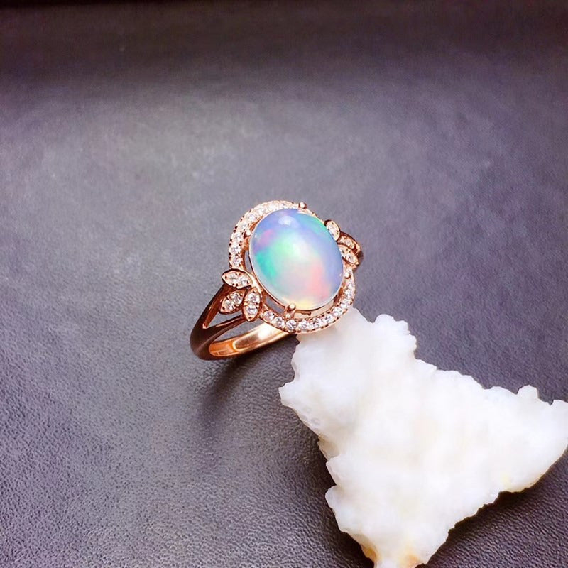 S925 Silver Plated 18K Gold Opal Ring Fire Color