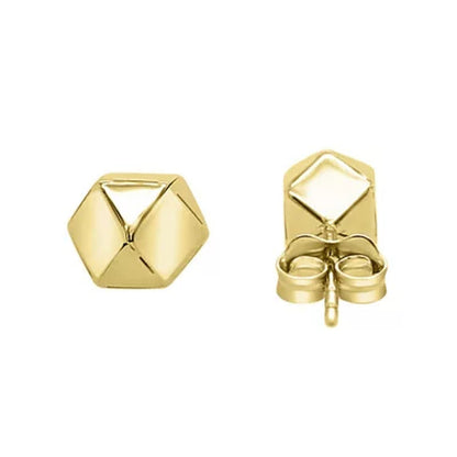 14K Yellow Gold High Polish Geometric Cubed Stud Earring