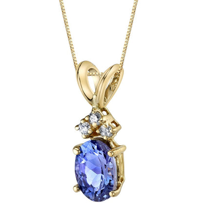 0.75 Ct Oval Shape Tanzanite and Diamond Pendant Necklace in 14K Yellow Gold, 18