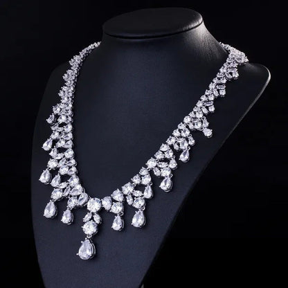 Gloriya Luxury Wedding Bridal Party Jewelry Set for Women White Gold Plated Ruby