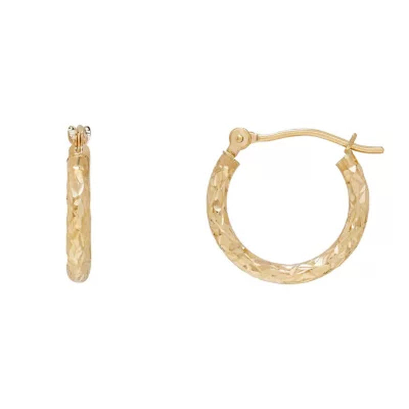 14K Yellow Gold Diamond-Cut Hoop Set