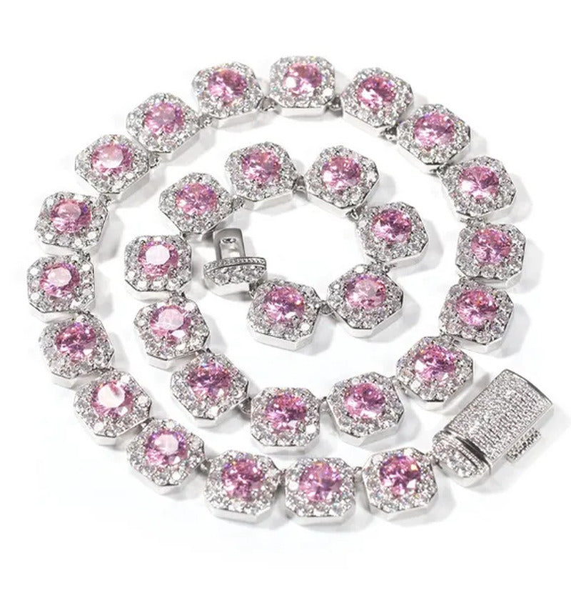 Hip-Hop Copper Inlaid Zircon Crystal Sugar Necklace Hipster Personality Pink Yel