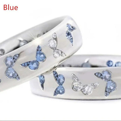 YOHAPP Women'S Sapphire Diamond Ring Diamond Butterfly Ring Standard Silver Enga